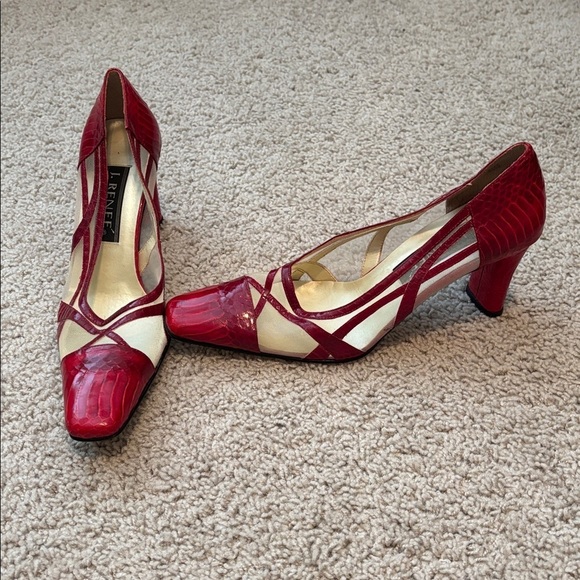 J.Renee Shoes - J. Renee Vintage Red Croc-Embossed Heels With Sheer Panel